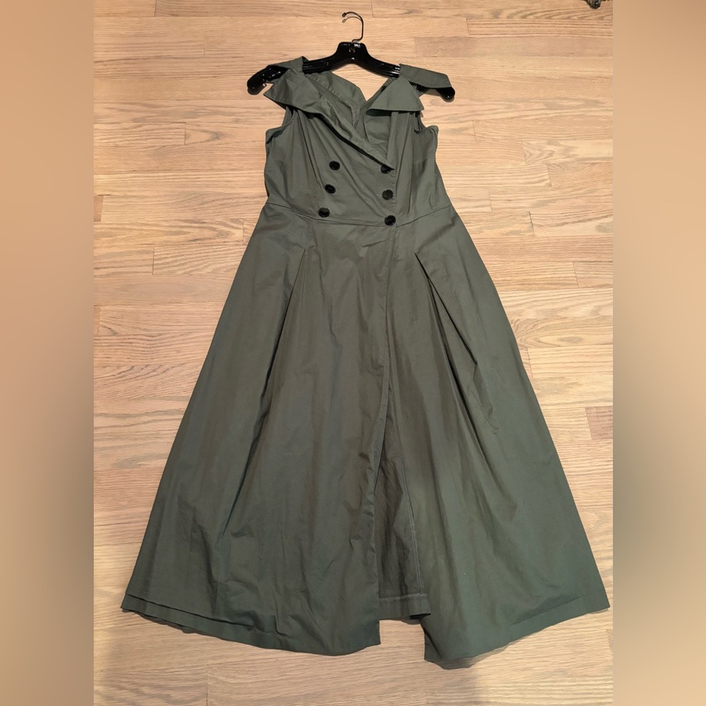 Zara Small Olive Green Cotton Wrap Sleeveless Long Dress